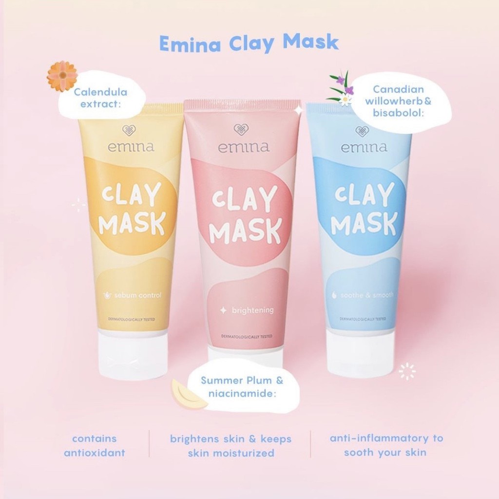 EMINA Clay Mask 60mL masker wajah brightening sebum oil control soothe smoothe (Valensia)