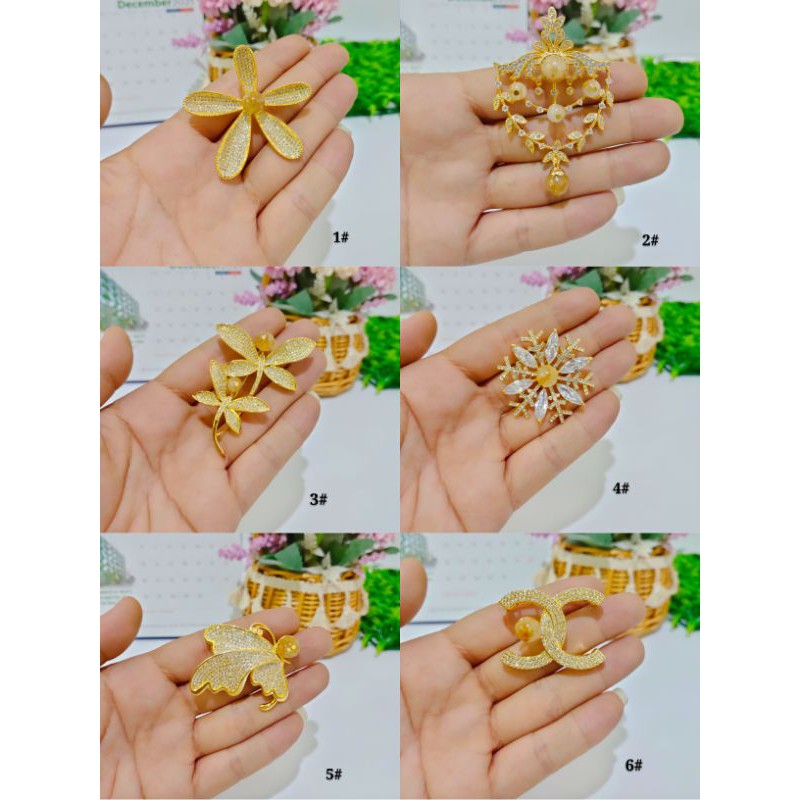 Bros full permata zirkon asli variasi dengan batu giok rambut sedana mas