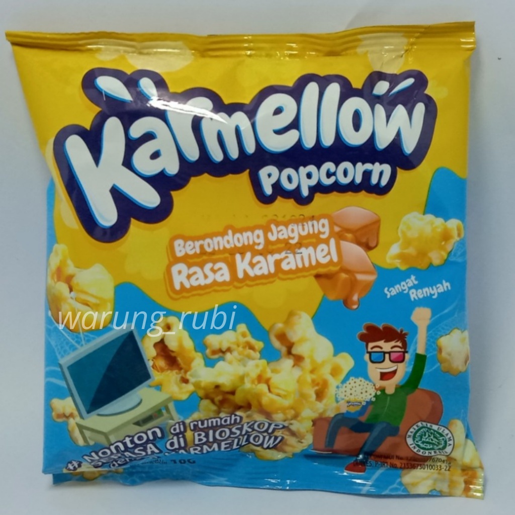 Karmellow Popcorn Berondong Jagung rasa Karamel 10 gram, Harga 1pcs. Chiki Snack Jajanan jadul Chiki