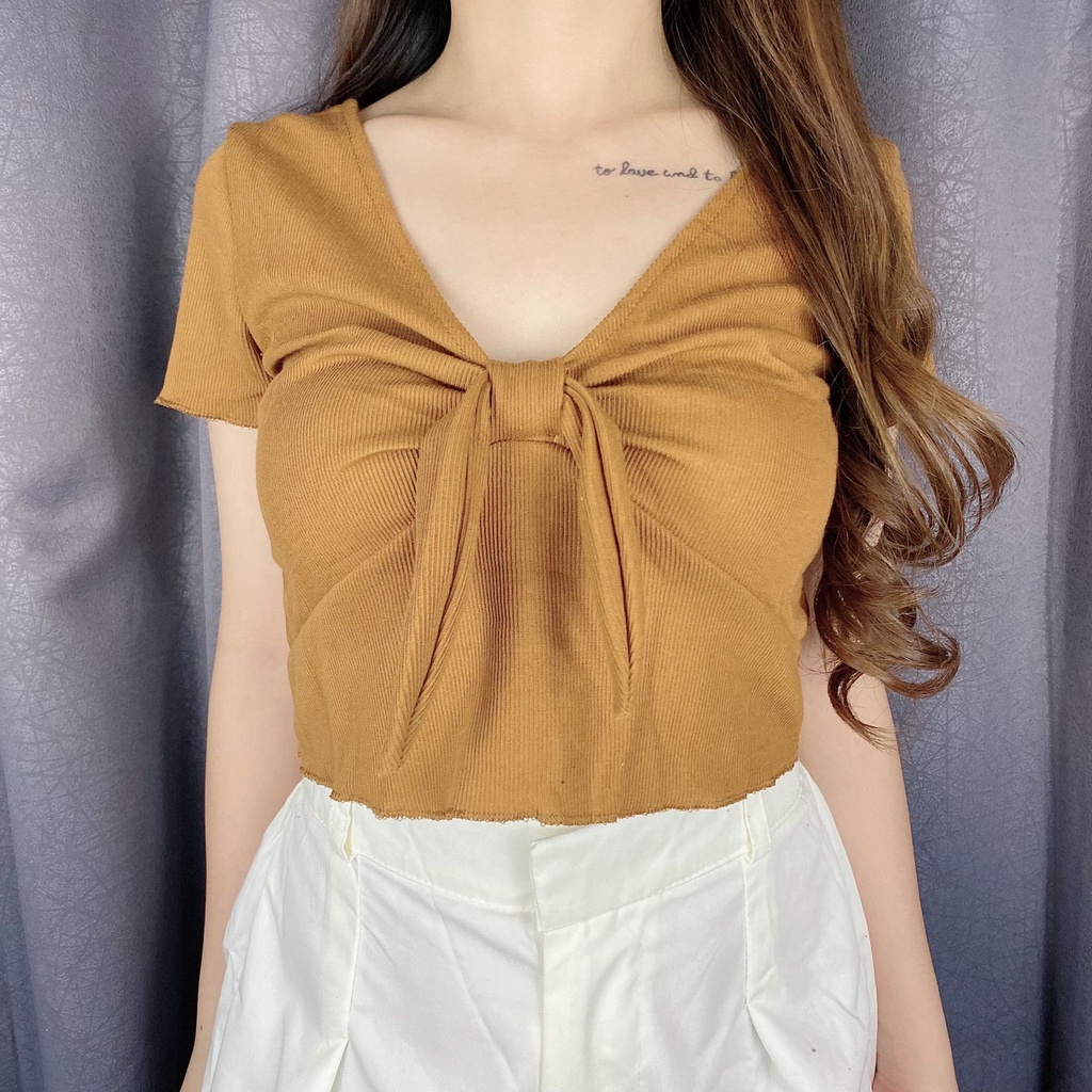 Crop top Vneck Bow / Crop top pita / crop top korea / VIMEL COLLECTION