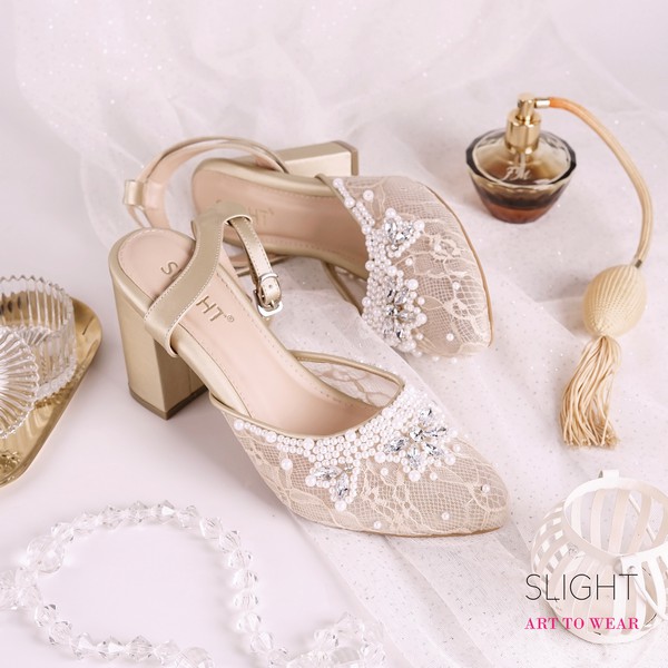 SLIGHT Sepatu Wedding Ankle Strap Adeline Gold-2