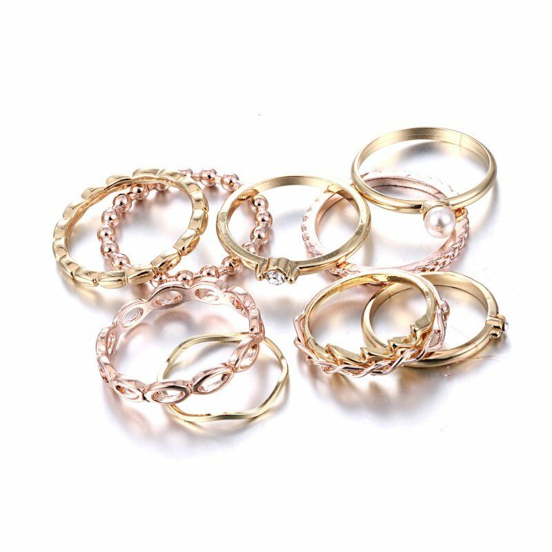 10pcs / set Cincin Buku Jari Aneka Bentuk Gaya Vintage Bohemia Warna Silver Untuk Wanita