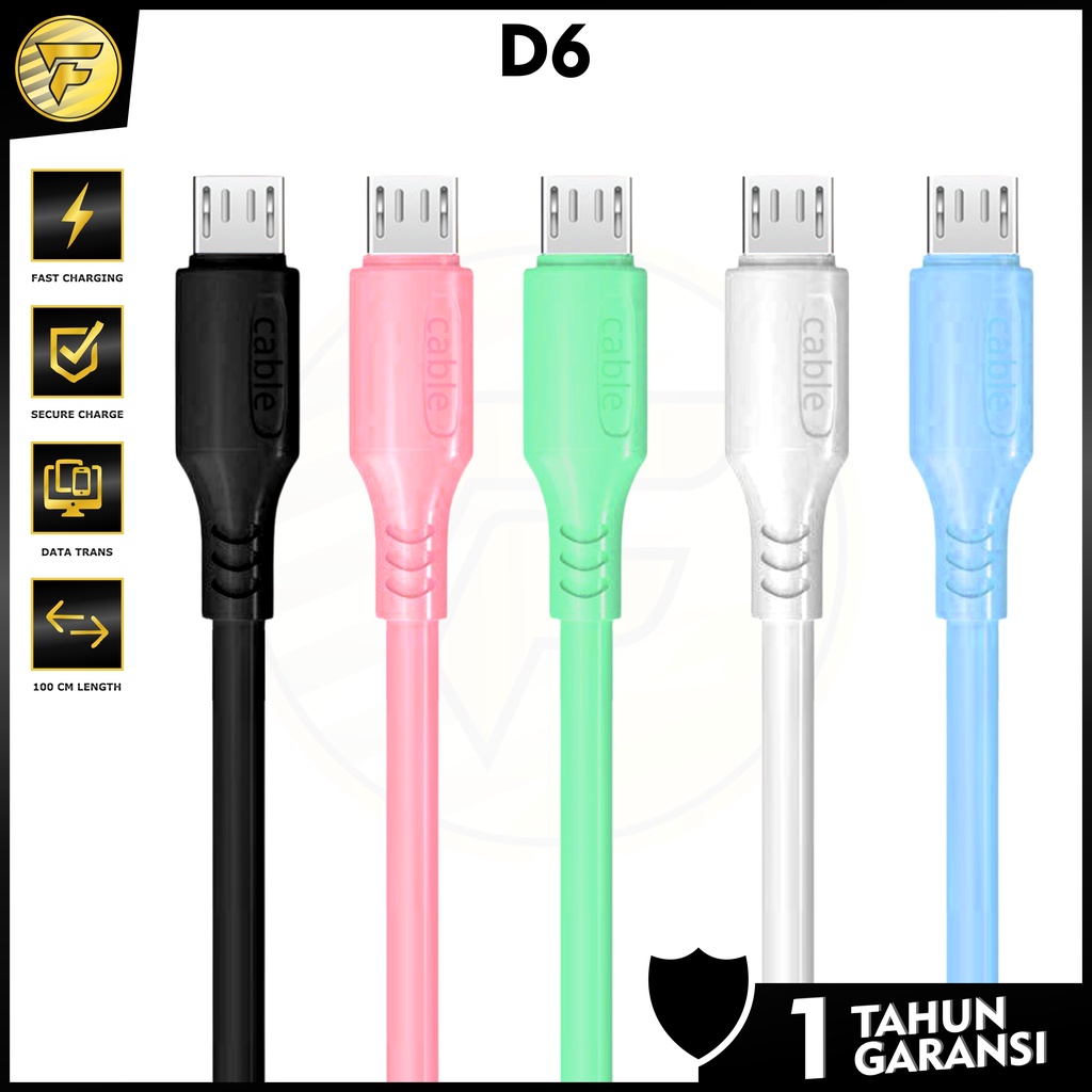 Kabel data D6 Fast Charging Micro USB 1 Meter kabel cas android macaron color