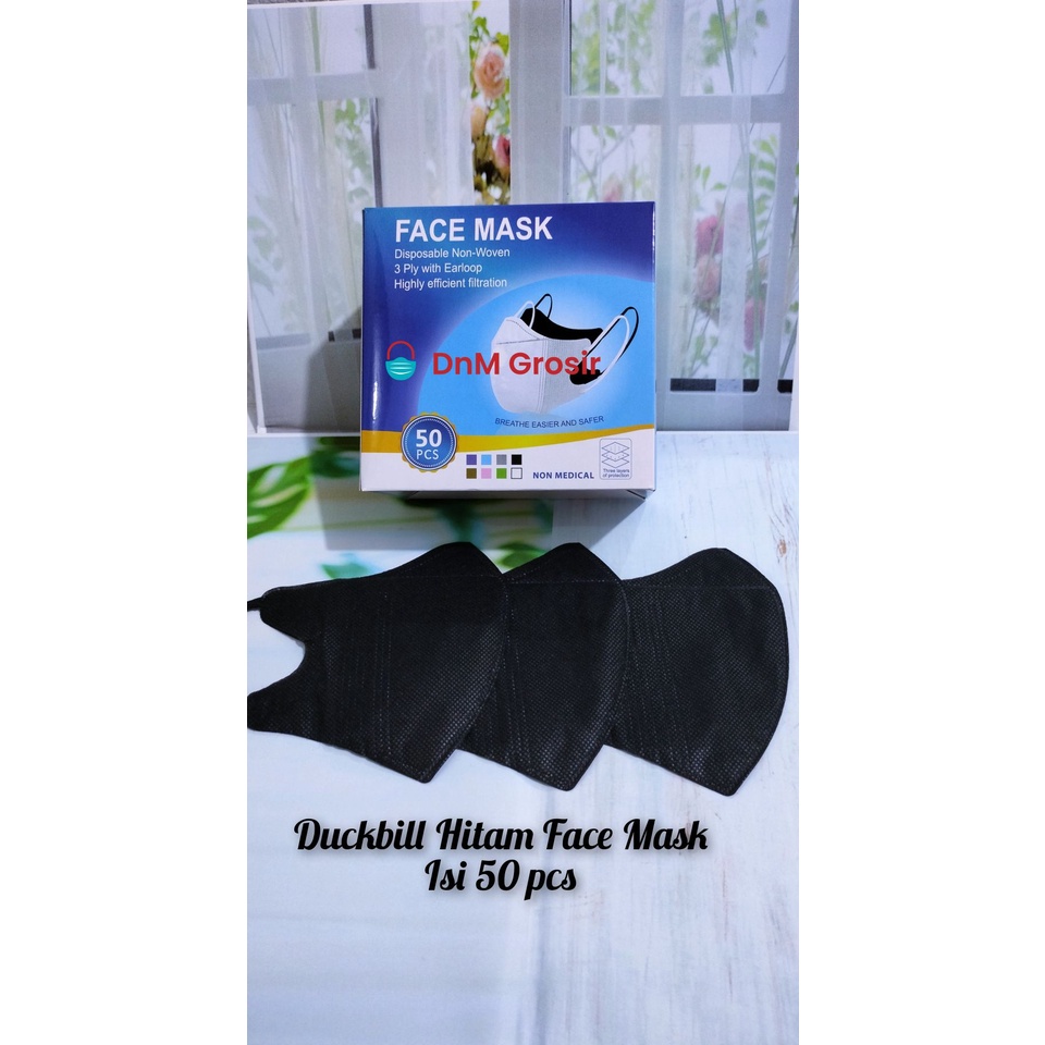 Masker Duckbill Hitam Putih Face Mask 3 ply isi 50 Pcs