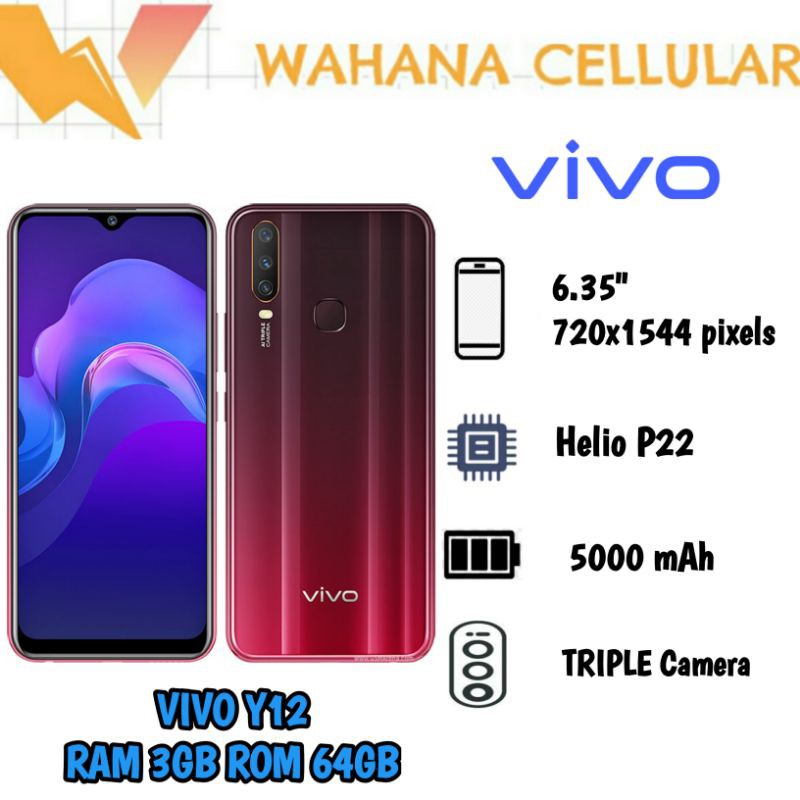 HP VIVO Y12 RAM 3/64 GB - FIFO Y 12 RAM 3GB ROM 64GB GARANSI RESMI 1 TAHUN