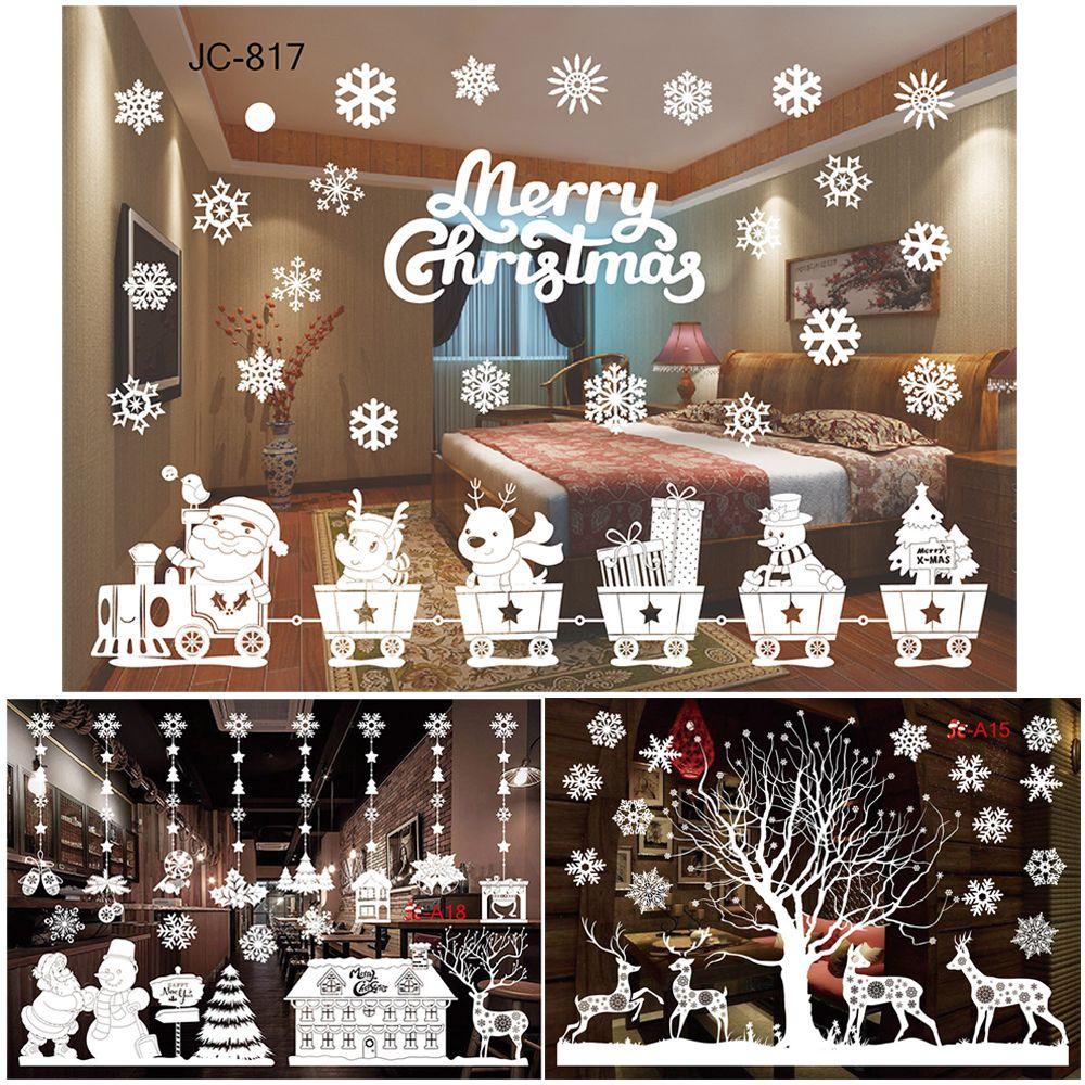 Populer Stiker Statis Removable Santa Claus Xmas Elk Snowman Shop Window White Decal