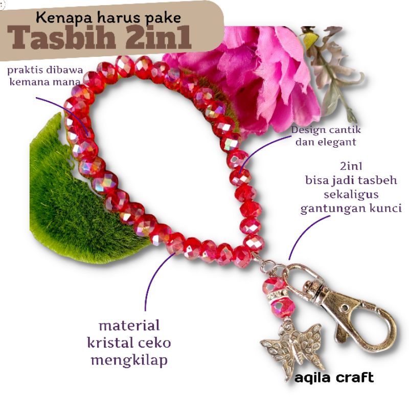 TASBIH KRISTAL CEKO 33 BUTIR / TASBIH 2IN1 /TASBIH GANCI / GANTUNGAN KUNCI