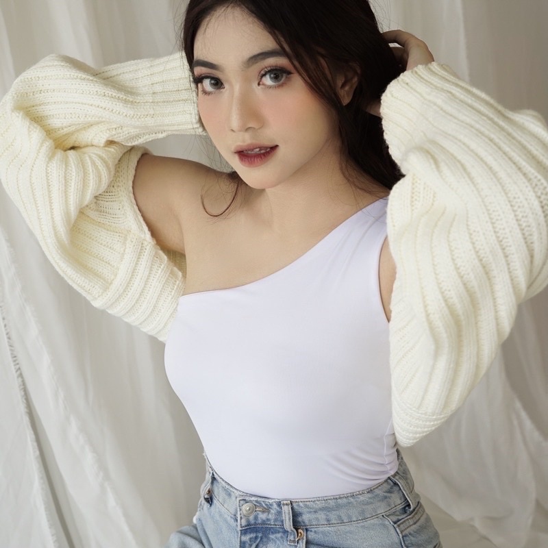 ONE SHOULDER TANKTOP KNIT - CROP RAJUT WANITA