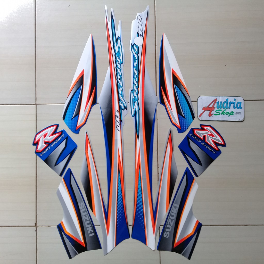 Sticker Motor Striping Suzuki Smash 110 2005 Silver-Biru