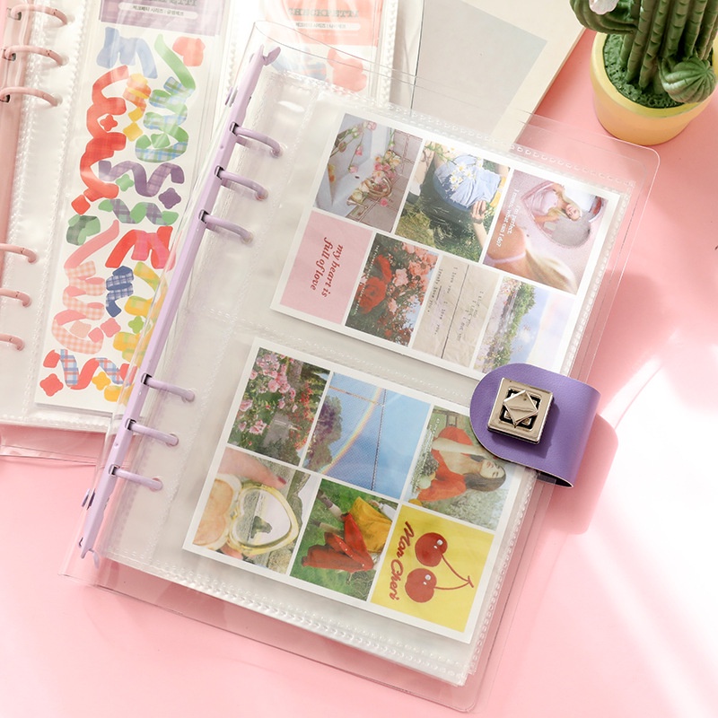 Transparent A5 Binder Metal Button Clips Photocard Photo Album Sticker Cards Organizer Storage Holder DIY Scrapbook