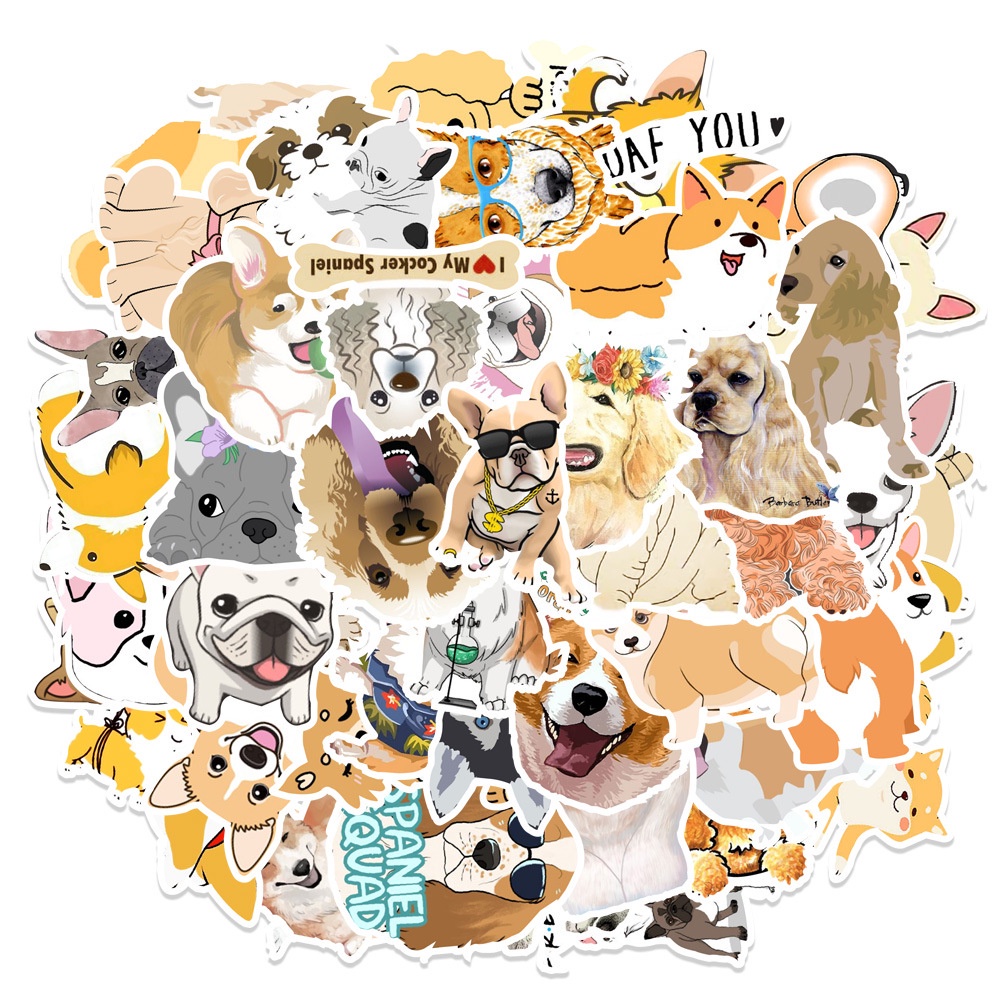 50 Pcs/set Cartoon Cut Dog Pattern Sunscreen Reusable Stickers for Motorcycle Cup Decoration