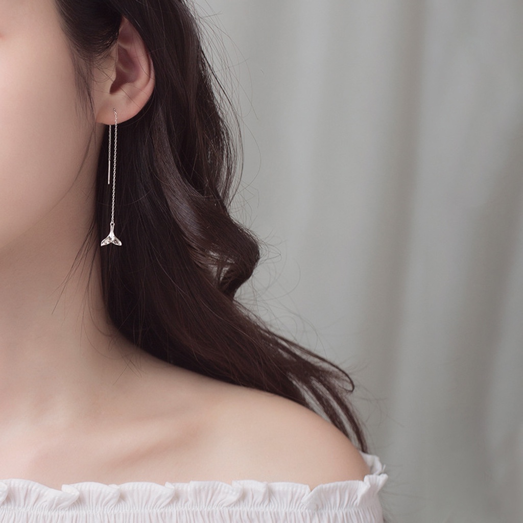 Hu Hu Hu Hu Hu Alat Bantu Pasang Kacamata♡ Anting Gantung Panjang Model Ekor Mermaid Bahan Silver 925 Untuk Wanita