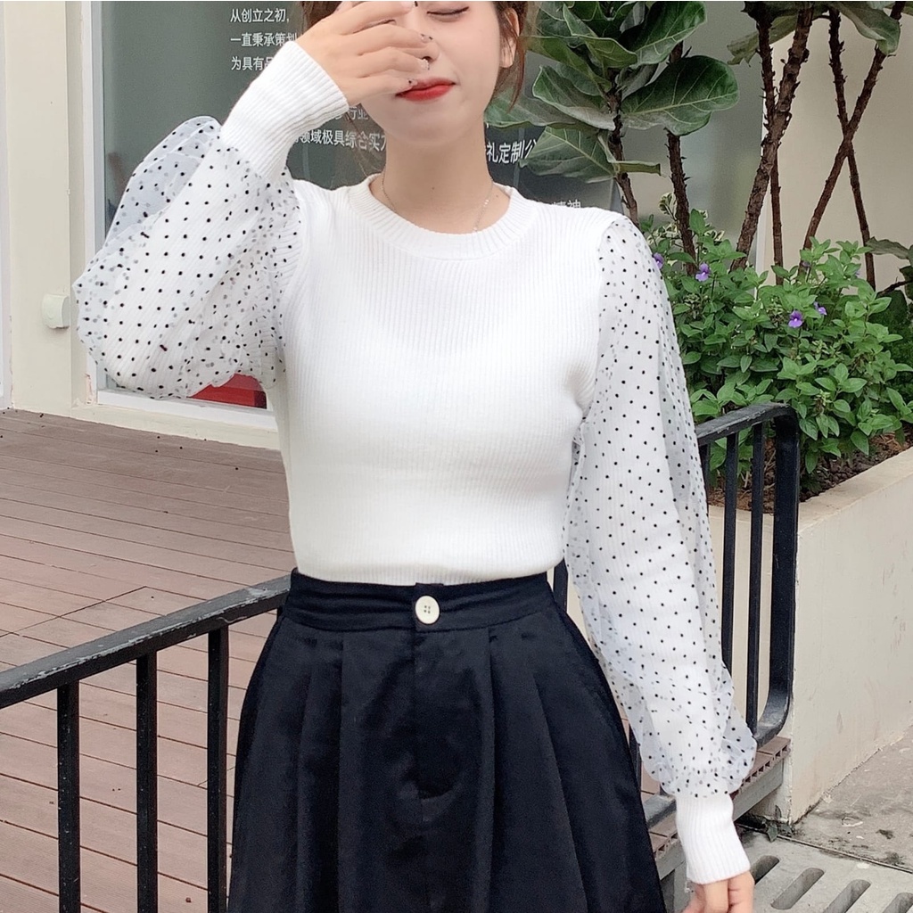 Luisa Polkadot Knit Top Atasan Wanita Import C497
