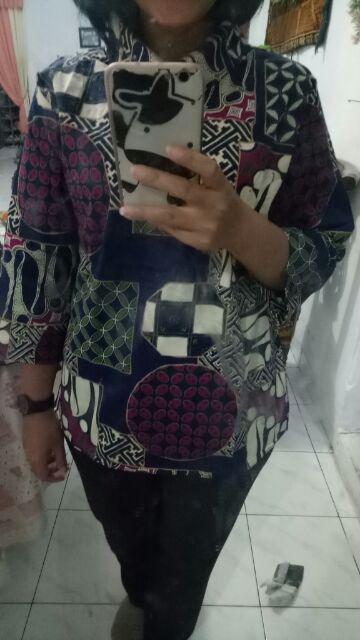 Ah2- Atasan Batik Wanita Muslim / Hijaber Model Lengan Panjang Asimetris Bhn Katun Strecth