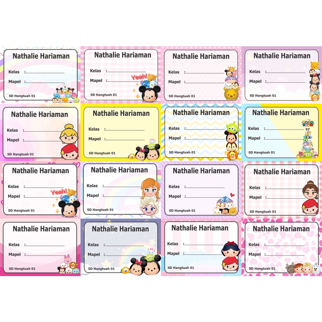 

Tsum Tsum Label stiker buku nama kelas mapel custom