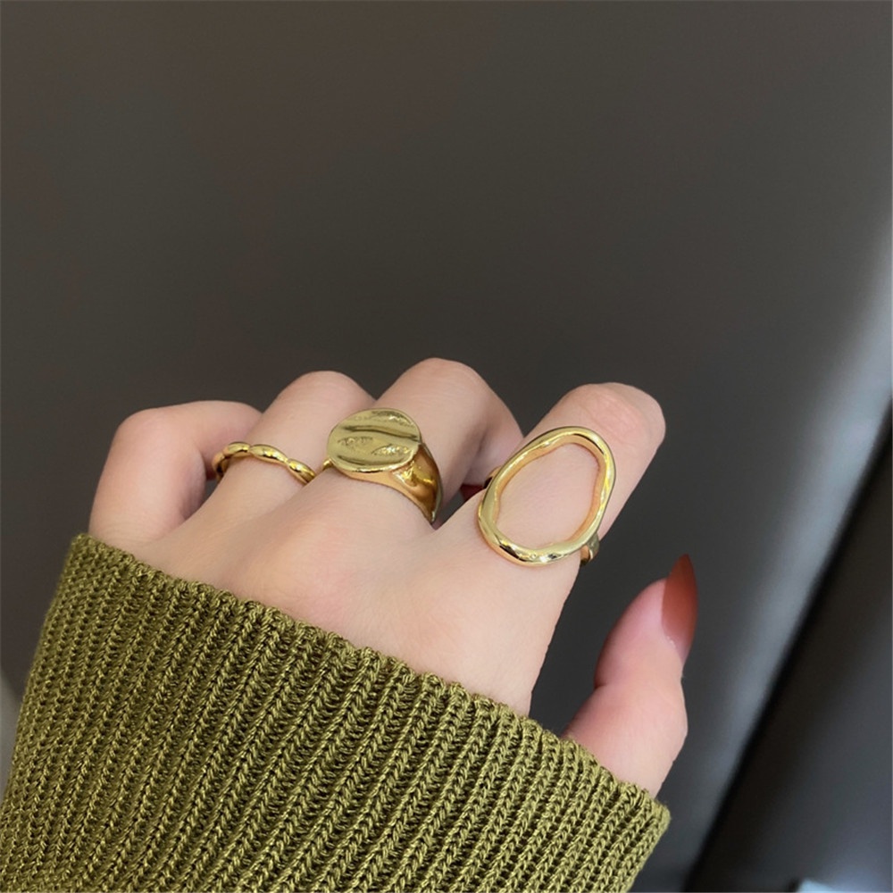 3pcs / Set Cincin Desain Geometri Hollow Untuk Wanita
