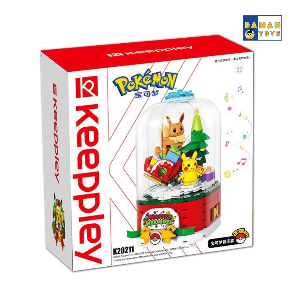 Mainan Kado Natal Anak Musik Box Pokemon Pikachu Christmas Edition Musical Keeppley Bricks Glass Ball