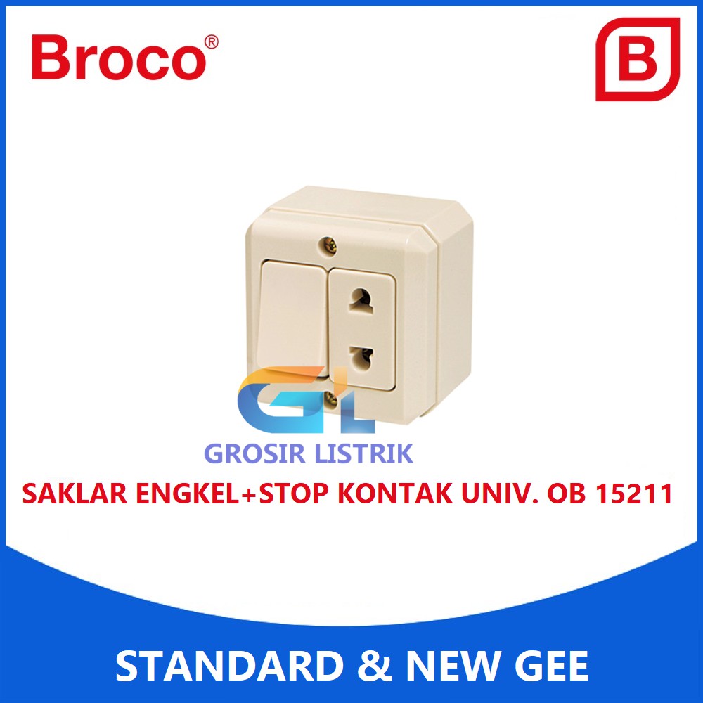 Broco New Gee Saklar Engkel + Stop Kontak Cream OB 15211 (Single) 15211-11 Original Grosir Promo Ori