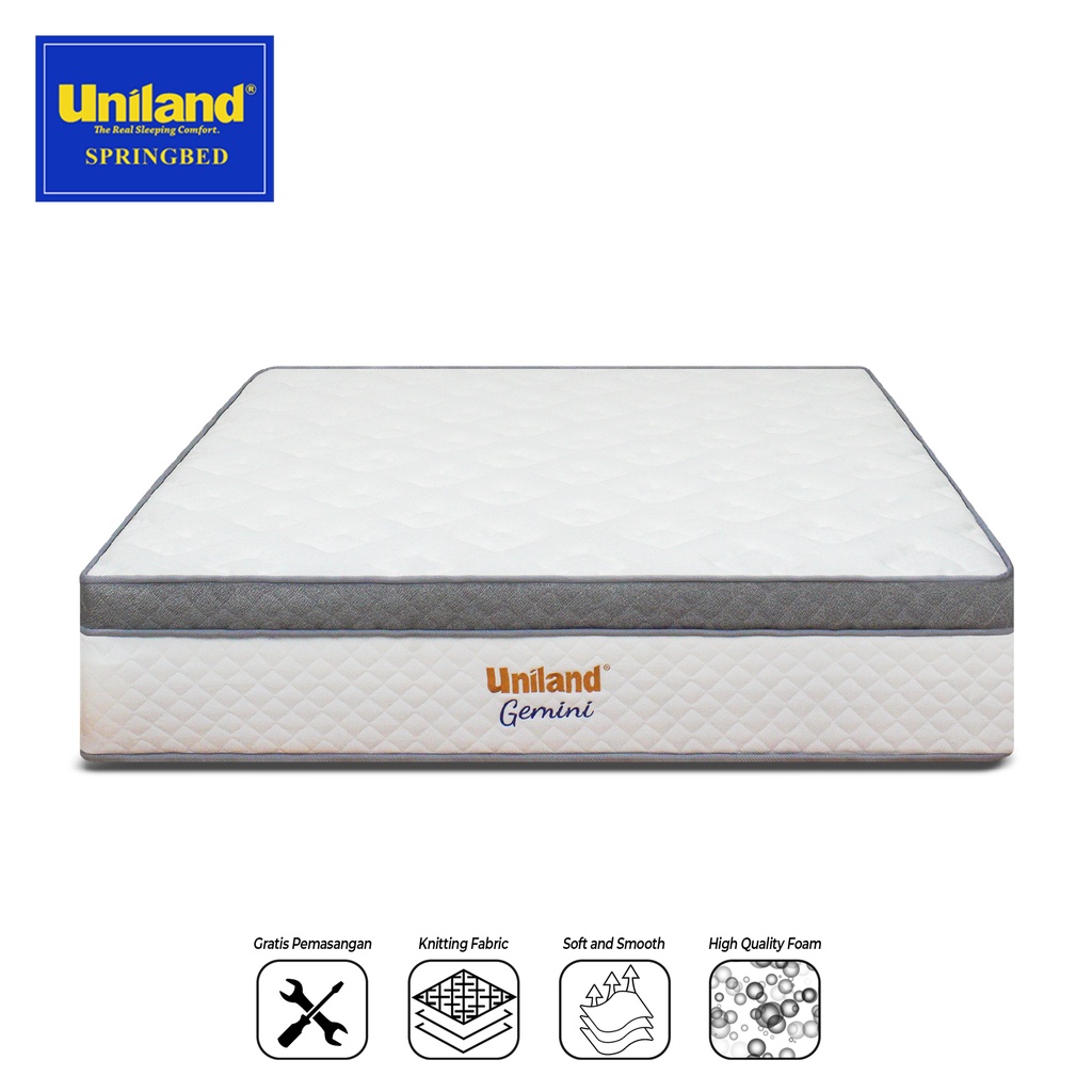 Uniland Springbed Gemini Plushtop Abu Abu - Kasur Spring Bed Hanya Kasur