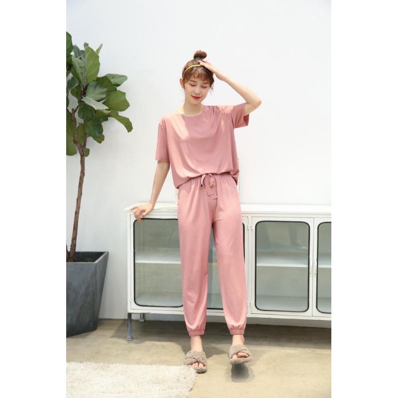 NIKITA ONE SET PIYAMA KOREA ICE SILK LOUNGE WEAR ( JOGGER ) HIGH QUALITY - LAST STOCK!!