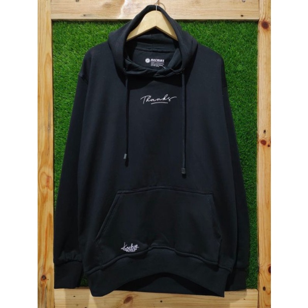 Sweater Hoodie Pria/Wanita Distro Kachios Premium Original Black Motif Simpel Bahan Fleece Tebal