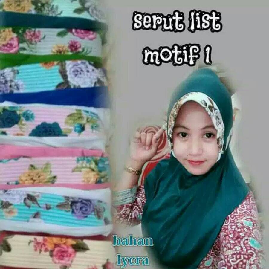 Jilbab instan serut list motif