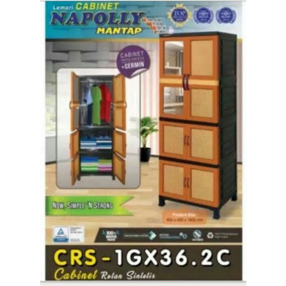 Cabinet Rotan Kaca Napolly / Lemari baju / Lemari rotan / Rak Baju Napolly (khusus Bandung)