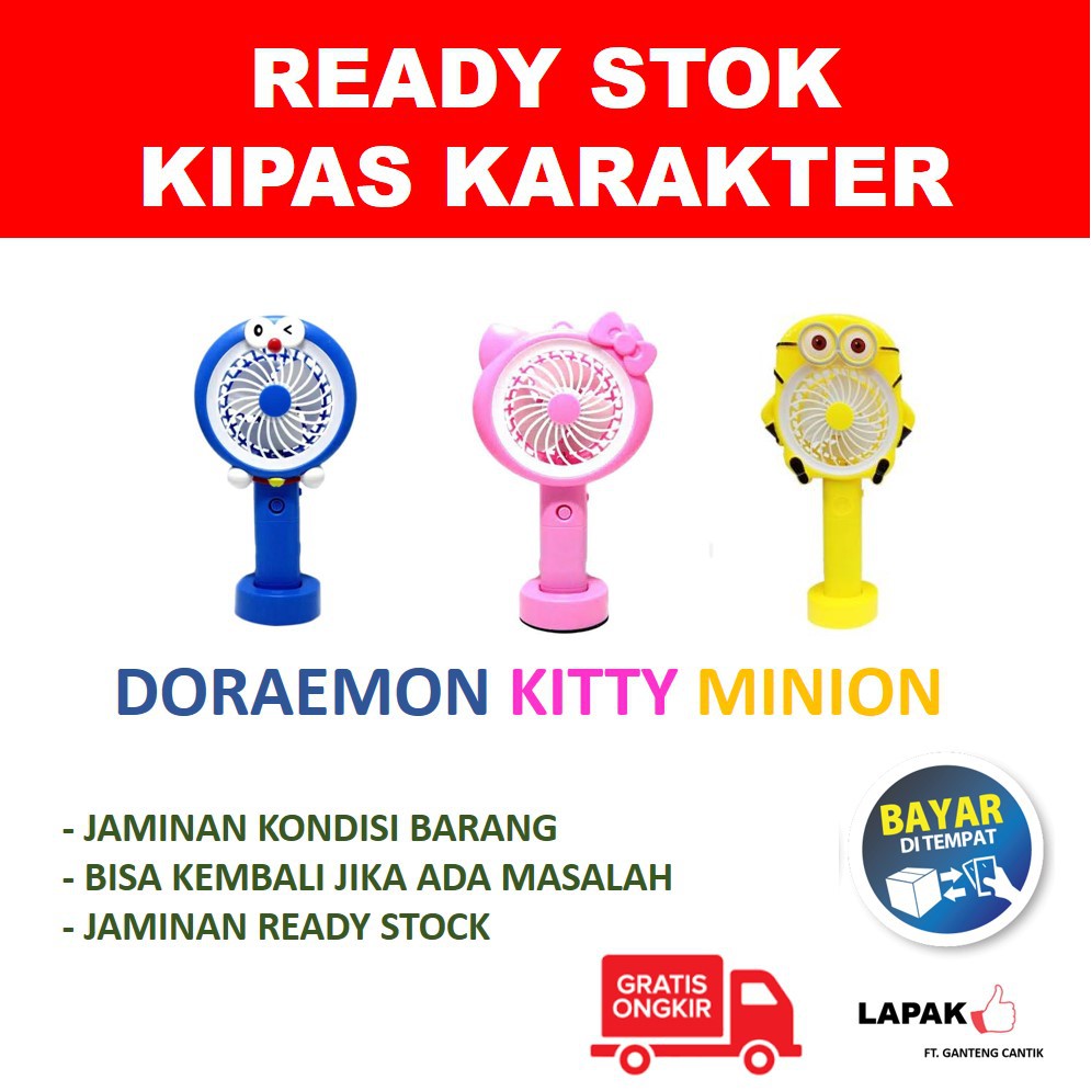 Kipas Angin Tangan Stand Portable Karakter LED Standing Mini Fan bisa COD