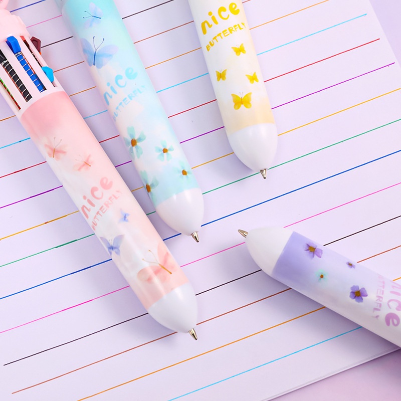 Bolpen Tekan Multifungsi Motif Kartun Kupu-Kupu Multi Warna Untuk Stationery Pelajar Butterfly