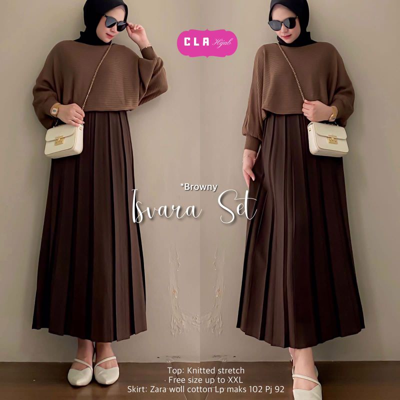 ISVARA SET by CLA ; Setelan wanita knit tebal dan rok zara wol cotton berkualitas earthtone cantik n