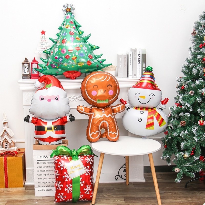 1pc Balon Foil Tiup Bentuk Santa Claus Snowman Pohon Natal Untuk Dekorasi Pesta