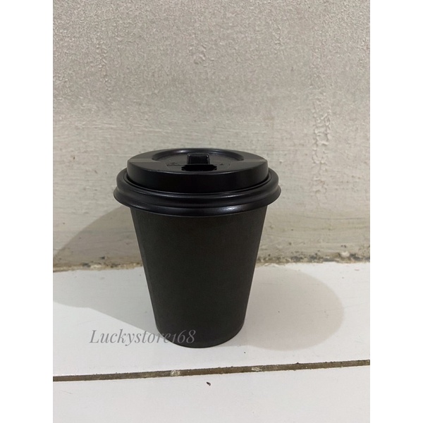 papercup hitam 8 oz + tutup hitam / gelas kertas / gelas kopi