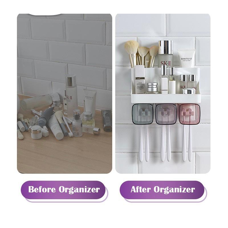 SHENAR, RAK SIKAT GIGI ORGANIZER/TOOTH BRUSH HOLDER/ALAT RAK KAMAR MANDI 4 IN 1