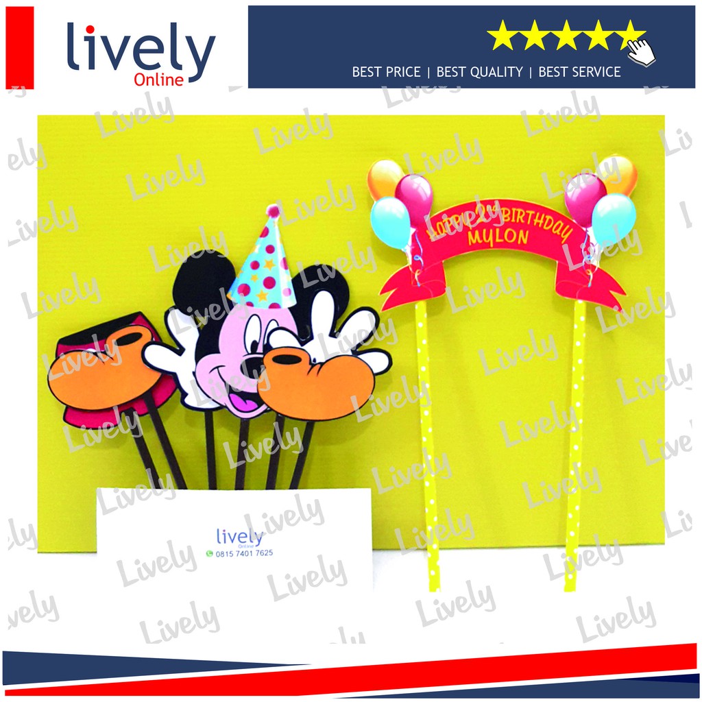 CUSTOM NAMA CAKE TOPPER MICKEY MOUSE 02 KARAKTER HIASAN KUE HBD HAPPY BIRTHDAY