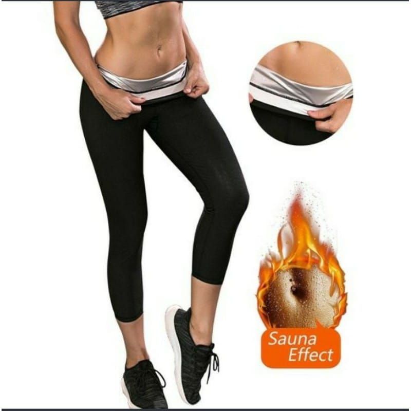 Laristerus79 CELANA SAUNA pembakar lemak hot shaper silver legging olahrag gym yoga senam lari impor