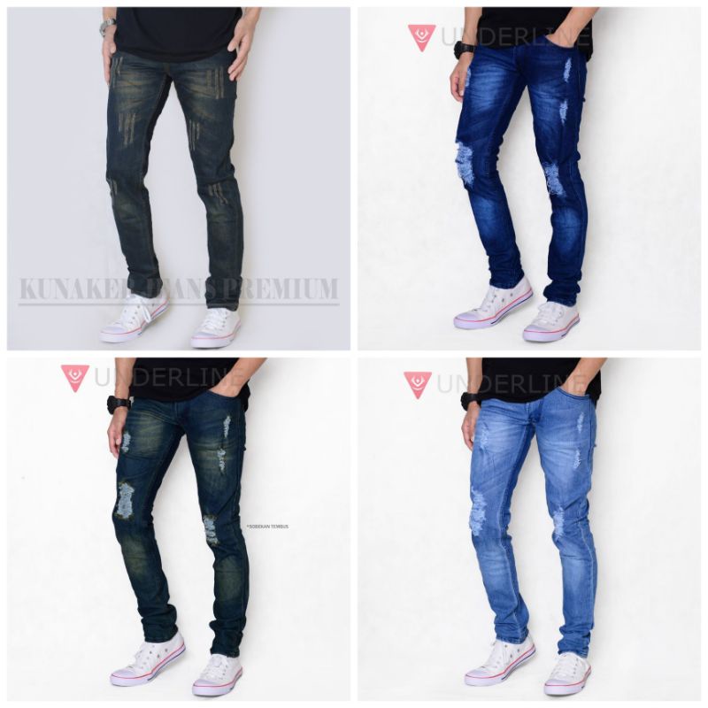 CELANA PANJANG PRIA JEANS BIKER SOBEK ORIGINAL UNDERLINE/CELANA PANJANG RIPPED/CELANA DENIM SOFJEANS