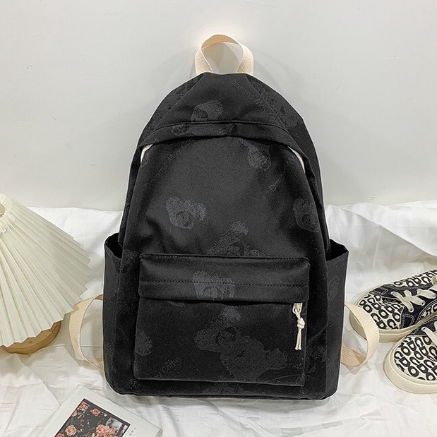 Mores Tas ransel Korean Polos Kimo backpack Import motif beruang hitam tas sekolah kuliah remaja