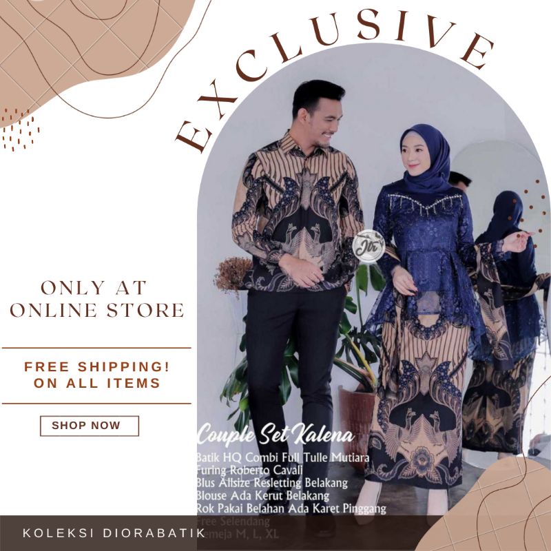 Couple Kebaya Kalena //M.L.XL.XXL Set Kemeja Batik Pria Katun Kombi Payet Premium