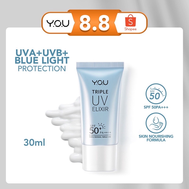 [NEW] YOU Sunbrella Triple UV Elixir Sunscreen SPF50+ PA++++ | Tabir Surya Oil Control untuk Kulit Berminyak | UVA UVB Blue Light | Oily Skin ( YOU MAKEUPS OFFICIAL STORE )