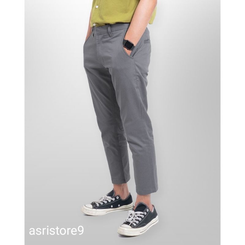 CELANA CHINO Ankle Pants Panjang Pria Slimfit KERJAHARIAN Santai Casual Formal Hitam Abu Cream Mocca