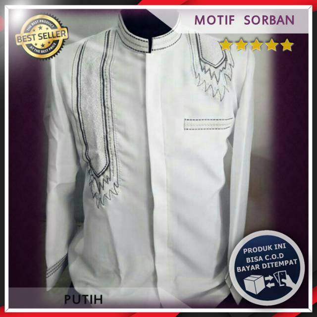 Jasko, Jas Koko, Jaskoko Pria Muslim Modern Original Bordir Bahan Import, Motif Sorban Putih, COD