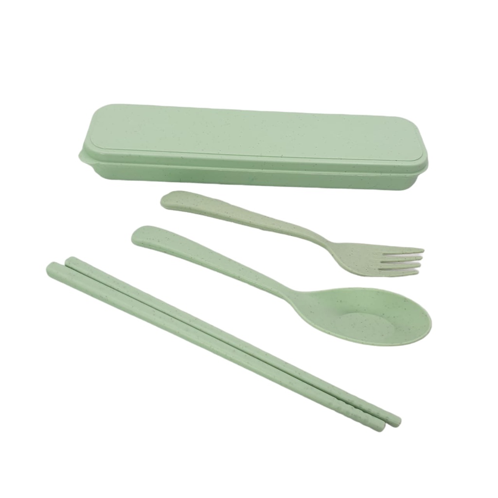 Set Sendok Garpu dan Sumpit Jerami BPA Free/ Bahan Jerami Gandum/ Alat Makan Portable Travelling/ 3in1 Kotak 3 Set Peralatan Makan/ Gandum Go Green/ Set Alat Makan Cutleries