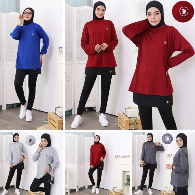 Setelan Olahraga Wanita Muslimah [Hijab Sport + Kaos + Legging Rok]