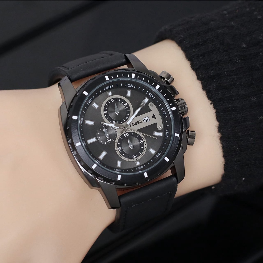 Jam Tangan Pria Fashion S4906L Tali Kulit Tanggal Aktif Chrono Variasi Free Box &amp; Baterai