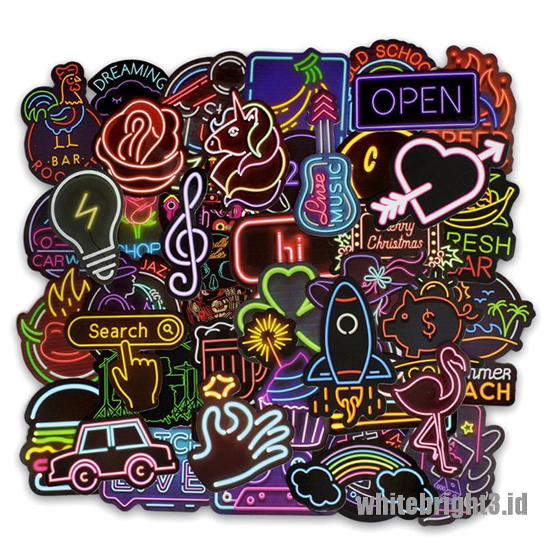 (white3) 50pcs Stiker neon Lucu Untuk Koper / laptop / Gitar