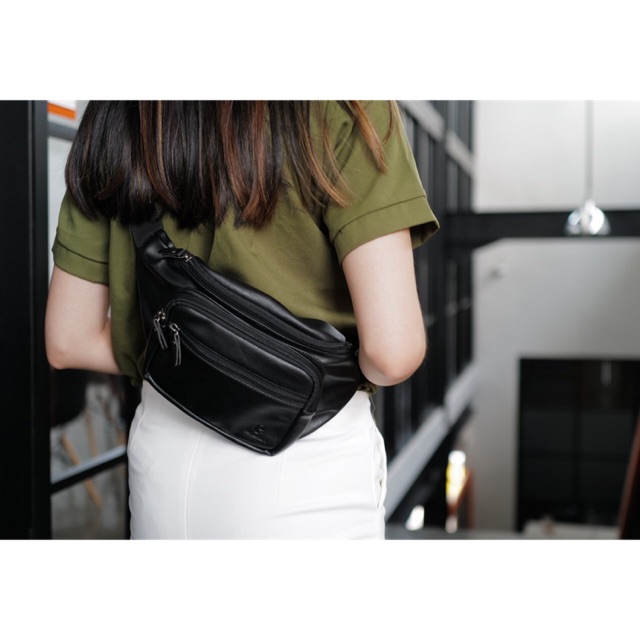 Proleather X ostrich waistbag tas pinggang pria wanita kulit sintetis asli lokal brand tas selempang