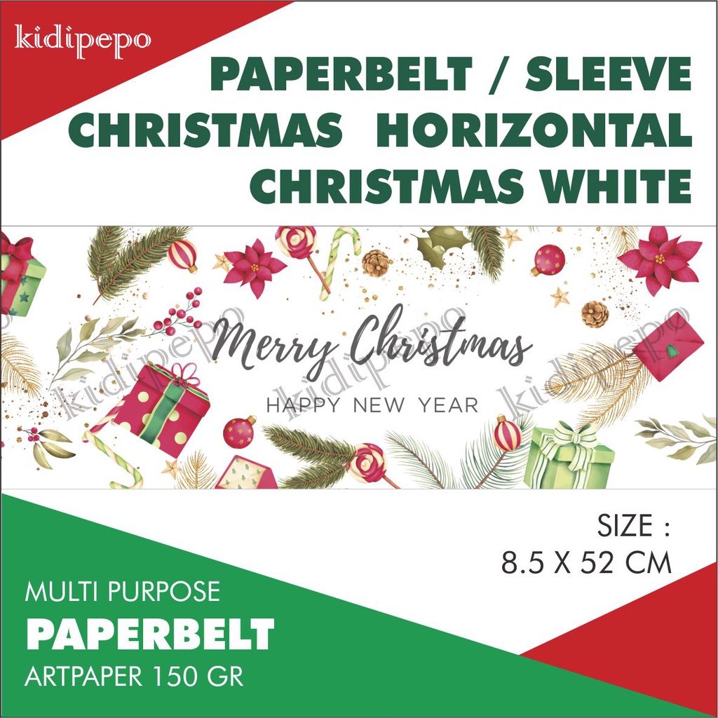 

PAPERBELT / SLEEVE KUE NATAL / CHRISTMAS HORIZONTAL CHRISTMAS WHITE – ISI 25 LEMBAR