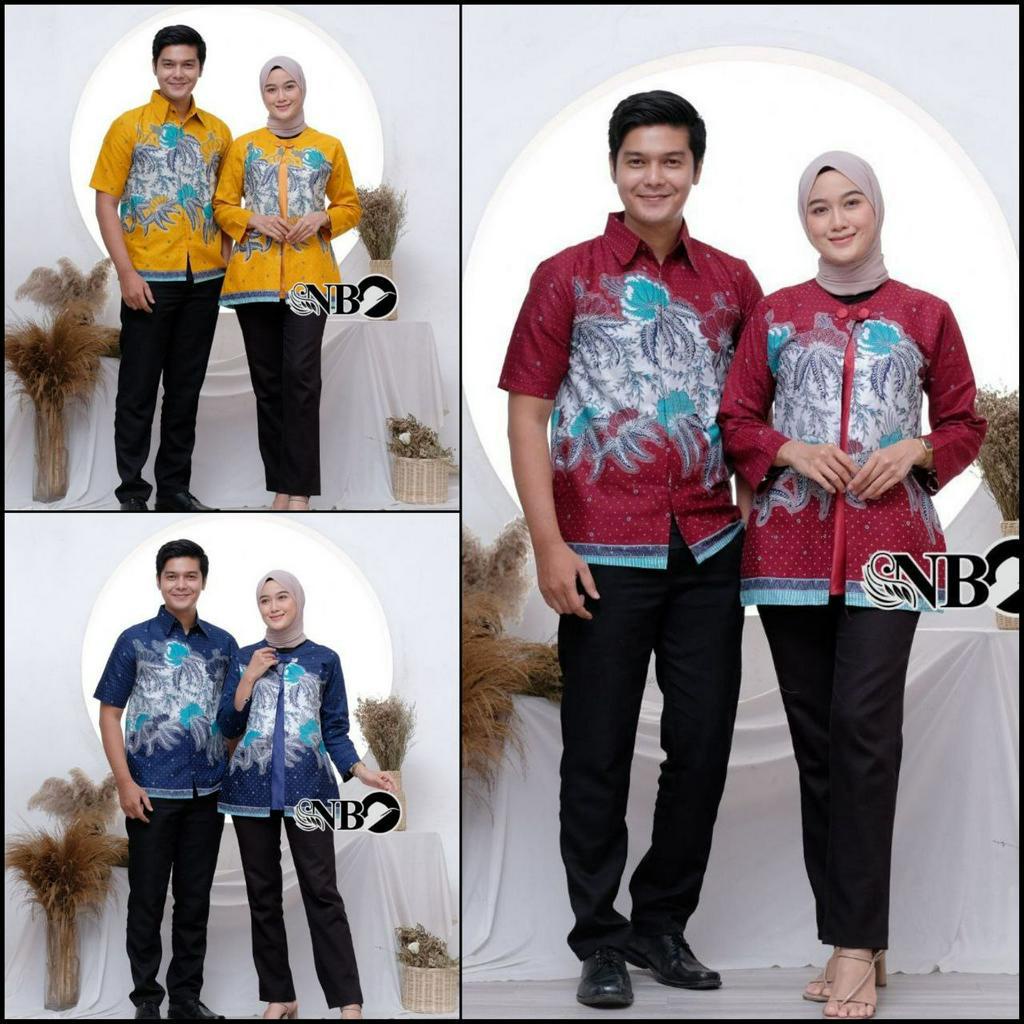 COUPLE BATIK ATASAN WANITA SARIMBIT BLOUSE BATIK PRIA LENGAN PENDEK UKURAN M L XL XXL