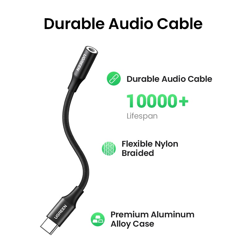 【Stok Produk di Indonesia】Ugreen Kabel Adapter USB Tipe-C Ke Jack Earphone 3.5mm Untuk mate 20 P30 pro Xiaomi Mi 6 8