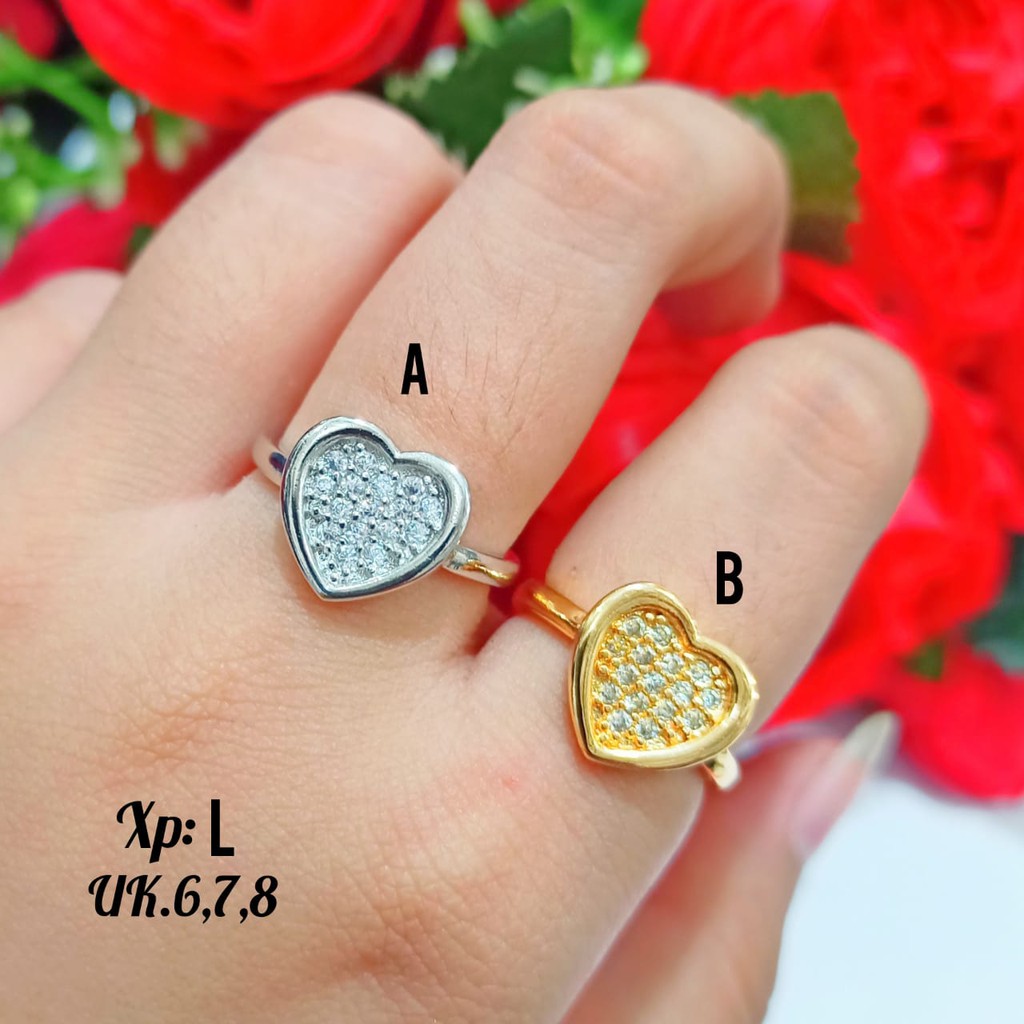 Cincin permata zircon Dewasa motif love full gold&amp;silver tidak karat COD